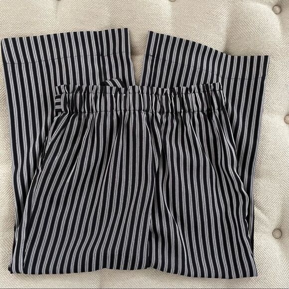 Popsugar Black White Stripe High Paperbag Waist Wide Leg Tie Waist Crop Pants S - Picture 6 of 8